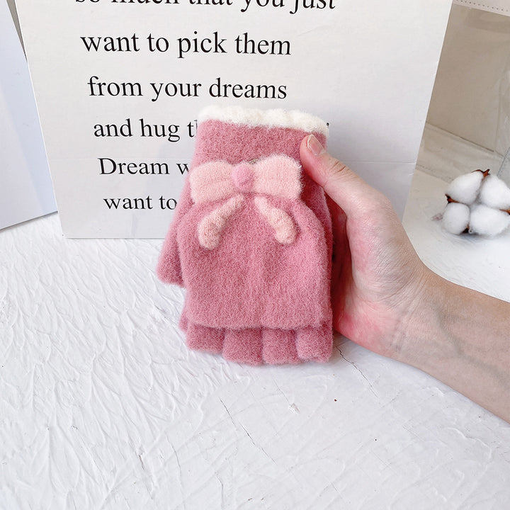 Sweet bow half-finger gloves with flip-top