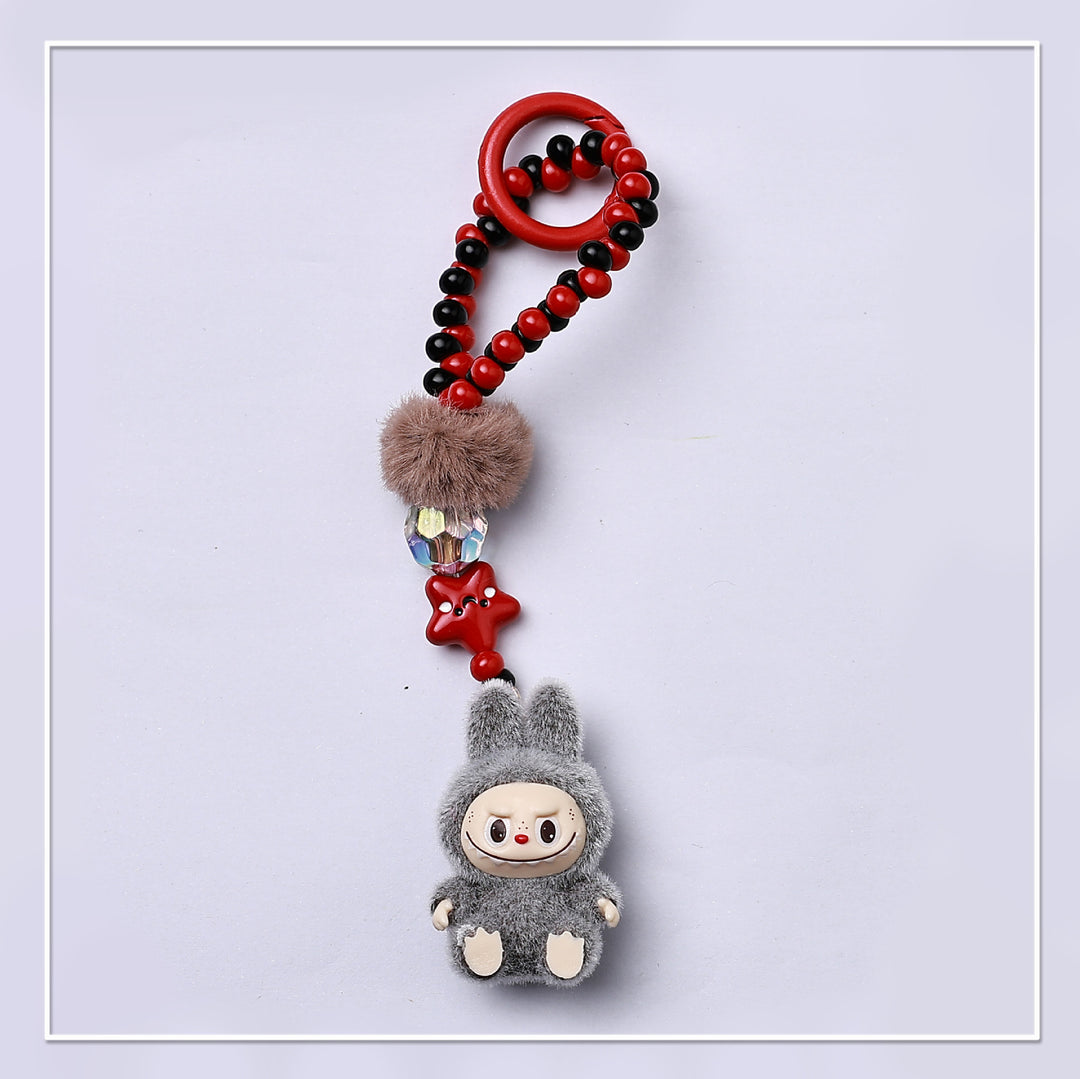 Beaded Mini Flocked Labubu keychain bag pendant