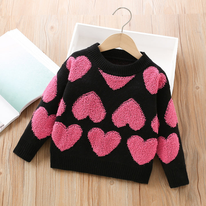 Valentine's love heart Jacquard sweater for girls