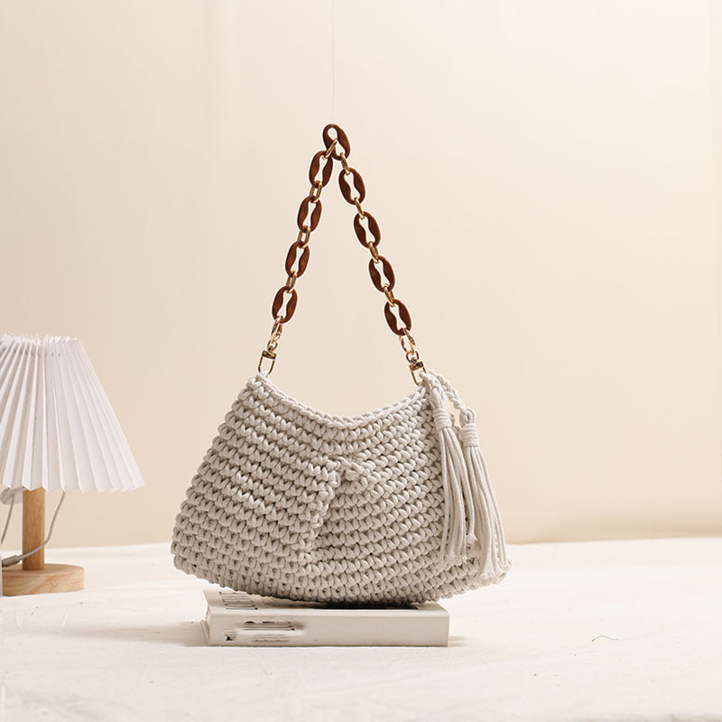 Underarm cotton woven bag tassel shoulder beach bag