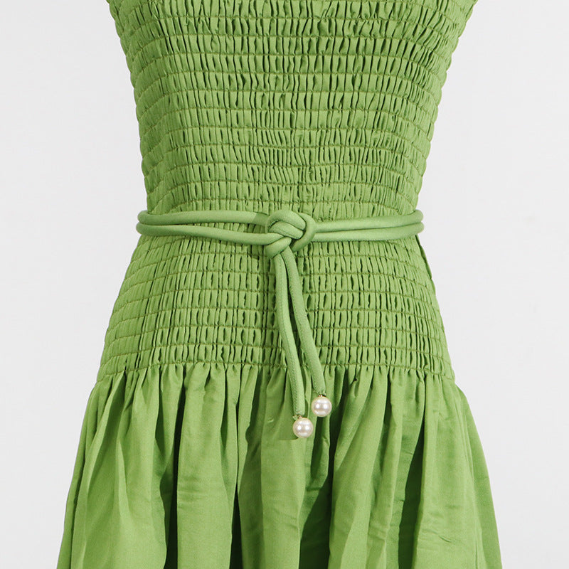 Sleeveless pleated lace-up high-end tube top dress