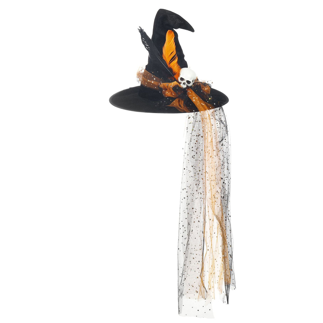 Halloween Mesh sequin Witch Hat with skull deco