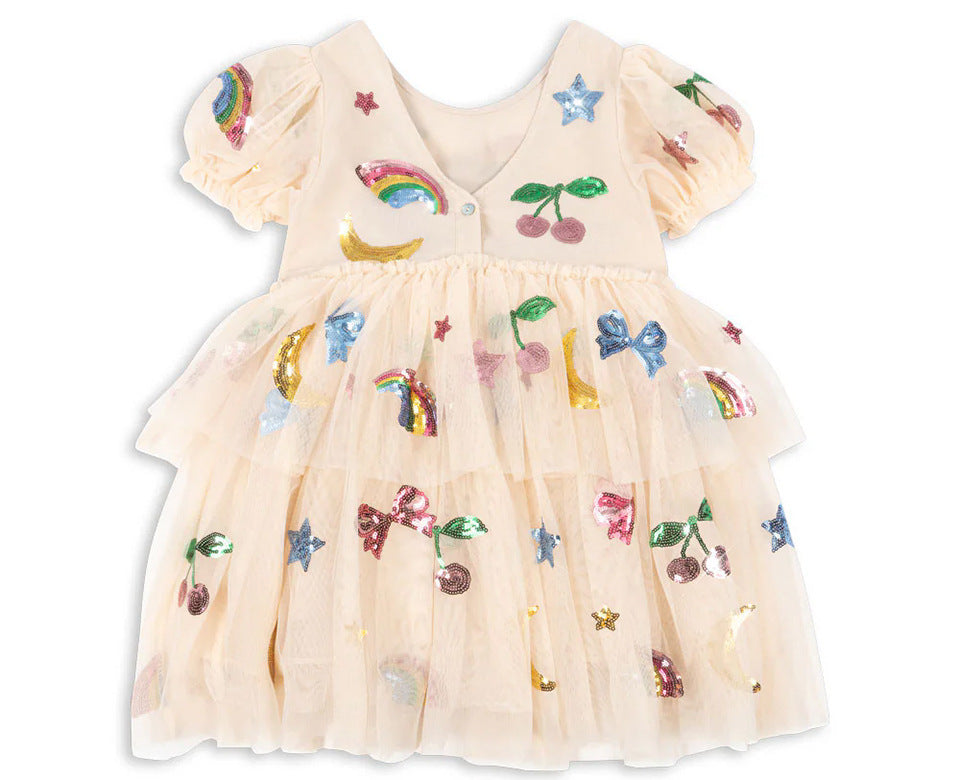 Rainbow sequin fairy tale dream tutu puff dress for girls-preorder