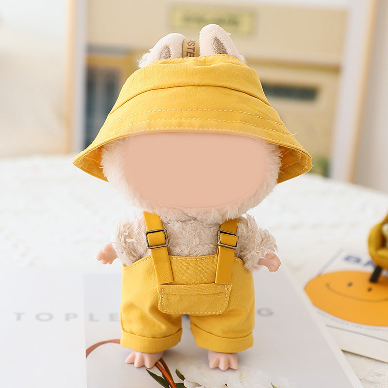 Summer Bucket hat &overalls set for labubu dolls clothes