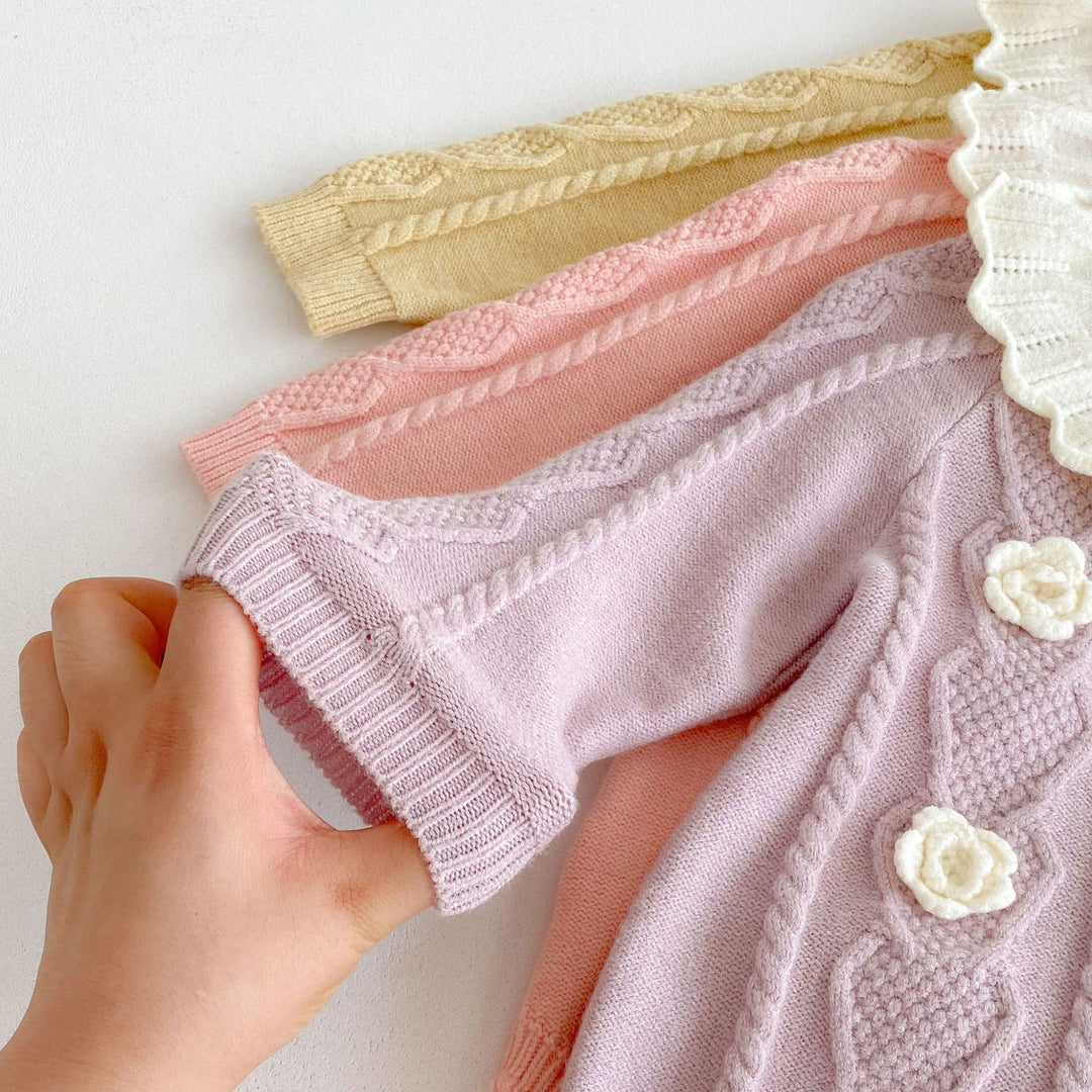Baby girls crocheted flowers lotus leaf collar knitted romper
