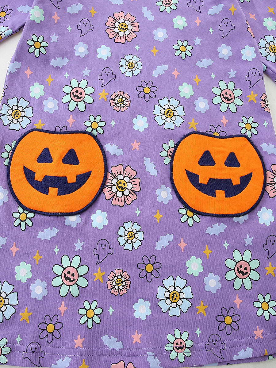 Halloween pumpkin patch long-sleeved dress for girls