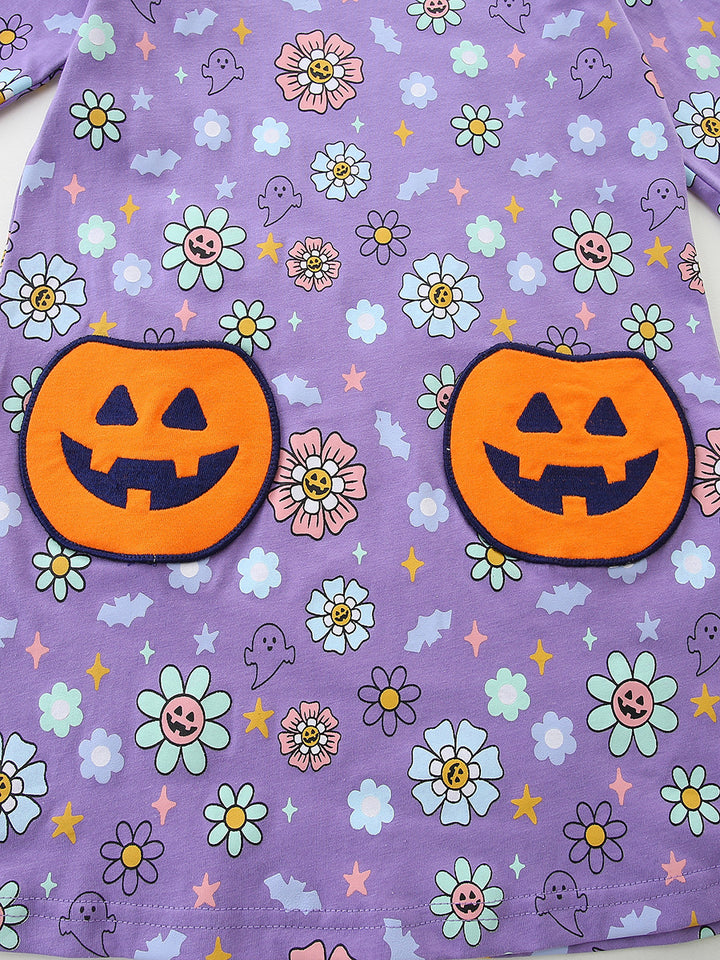 Halloween pumpkin patch long-sleeved dress for girls