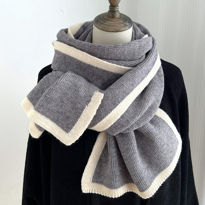 Contrast knitted scarf warm windproof  scarf