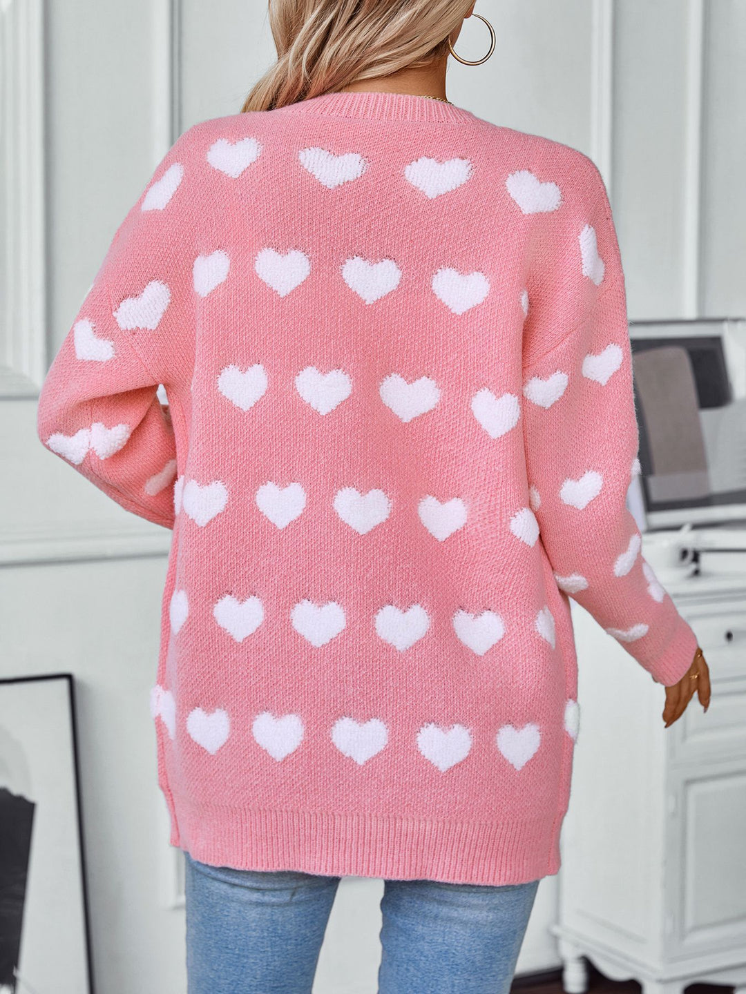 Valentine's Chenille Embroidery Heart  Mid-length knitted cardigan