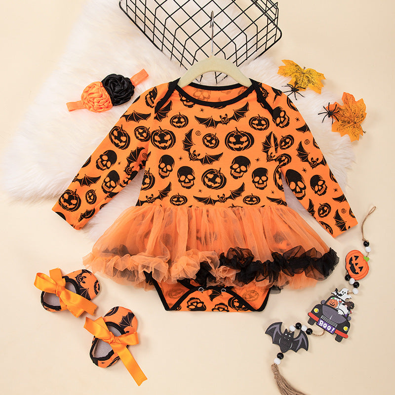 Halloween long-sleeved romper&baby shoes 3pcs set