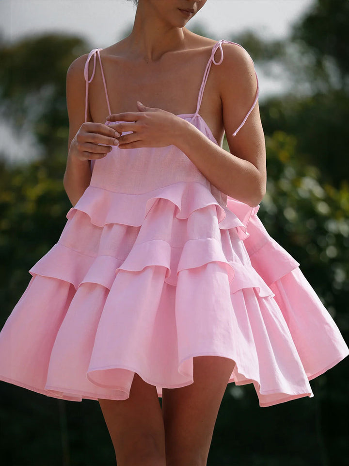Summer layered backless cake skirt mini slip dress