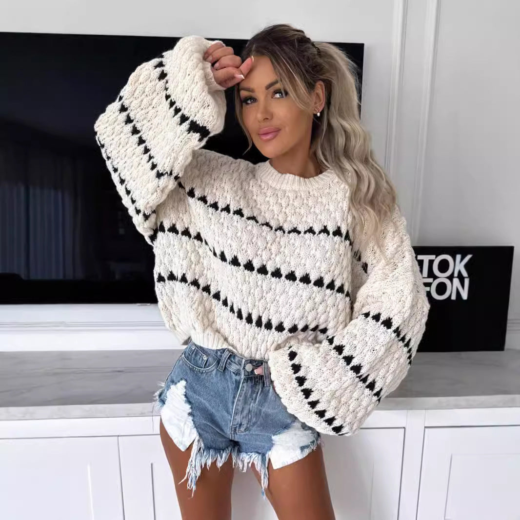 Big Needles Loose cable Striped knit sweater