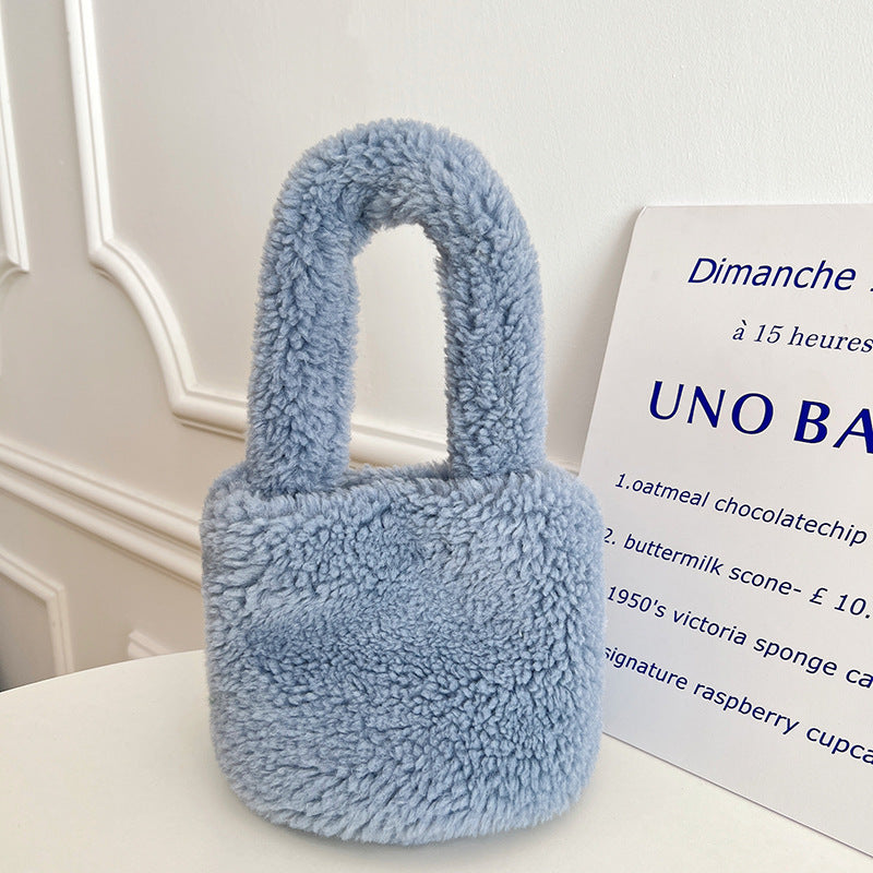 Furry bucket bag mini plush handbag