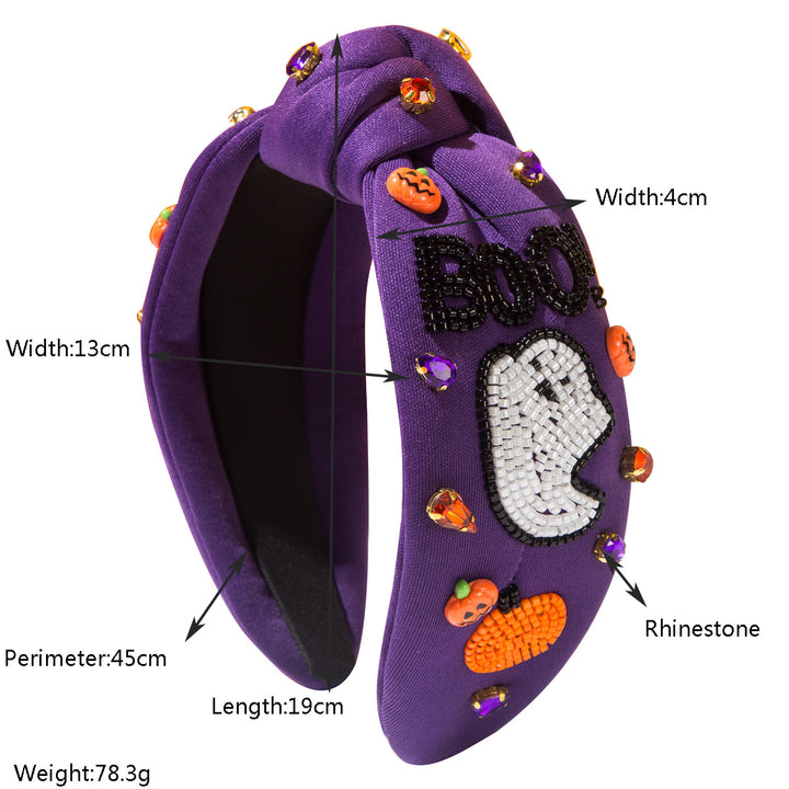 Diamond rice bead BOO ghost pumpkin headband for Halloween