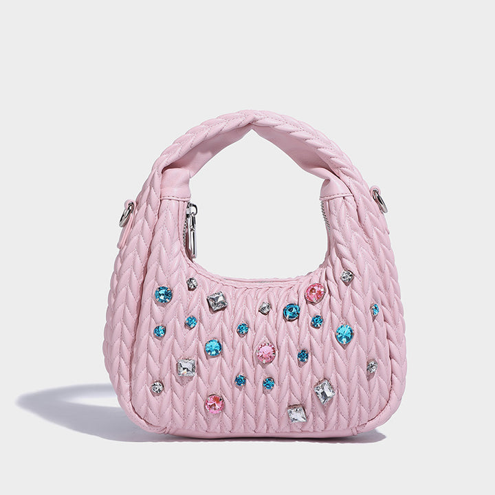 Niche design pleated cloud bag diamond handbag
