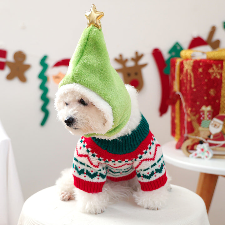 Puppy&Kitten Christmas Sweater&hat 2pcs set pet clothes