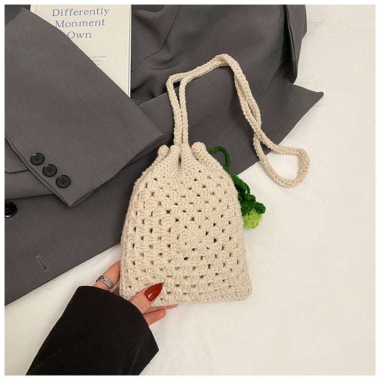 Hand-Crocheted flower Bucket crossbody Bag