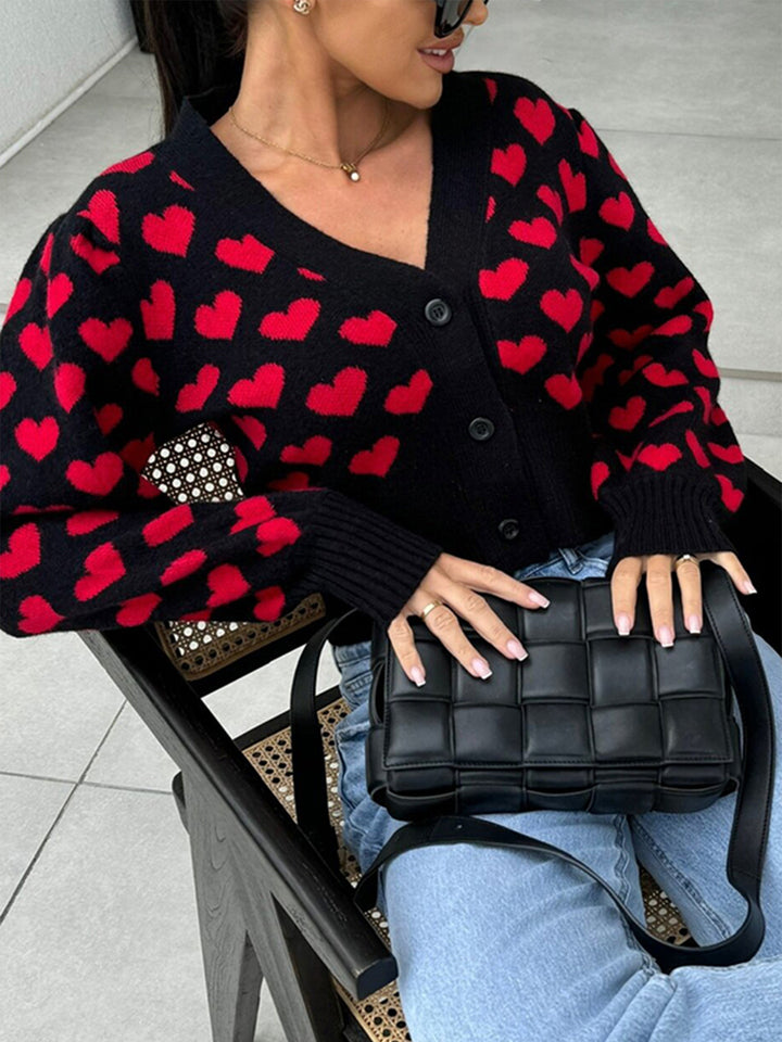Valentine's Heart jacquard cropped cardigan sweater coat