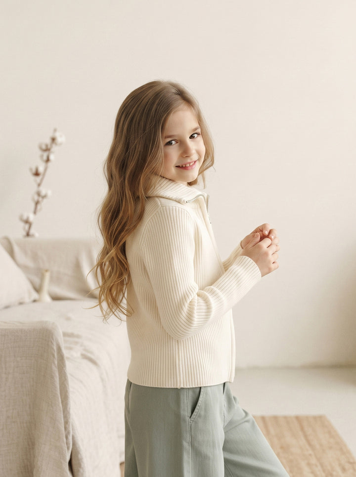 Girls' Ribbed Zipper Knit Cardigan Sweater Coat
