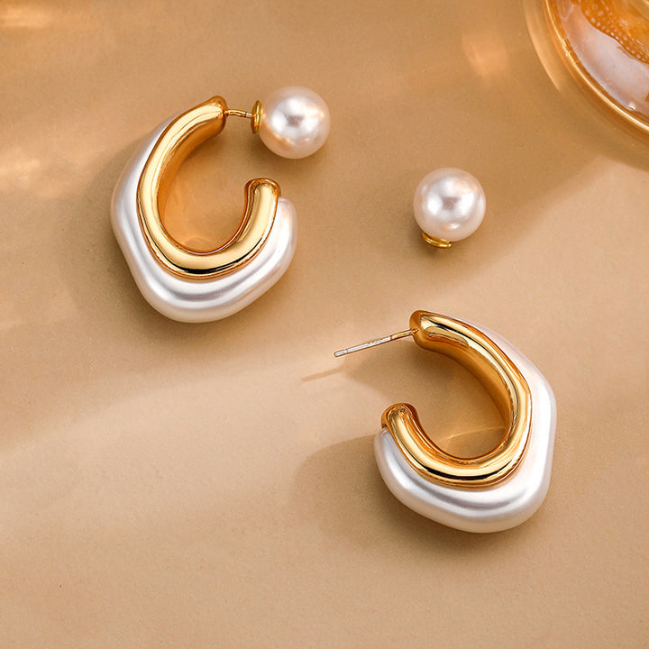Gold Classic Pearl C Hoop Earring