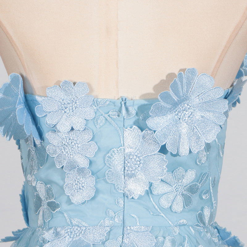 Tube top 3D stitching flower ruffle layered dress
