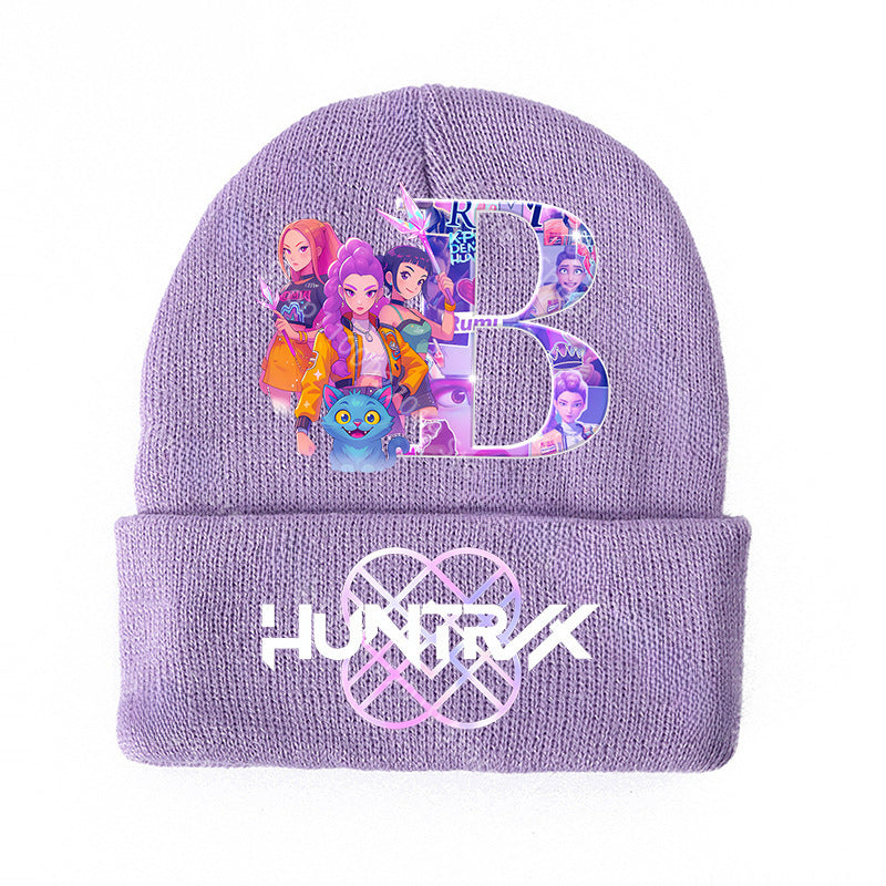 KPOP demon hunters Initials knitted purple beanie