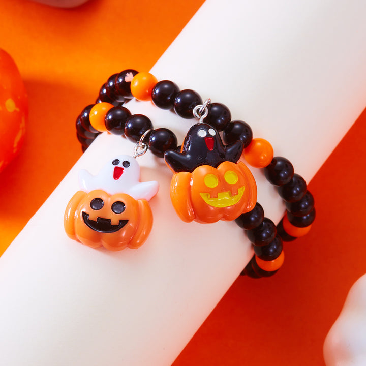 Halloween beaded pumpkin ghost layered bracelet