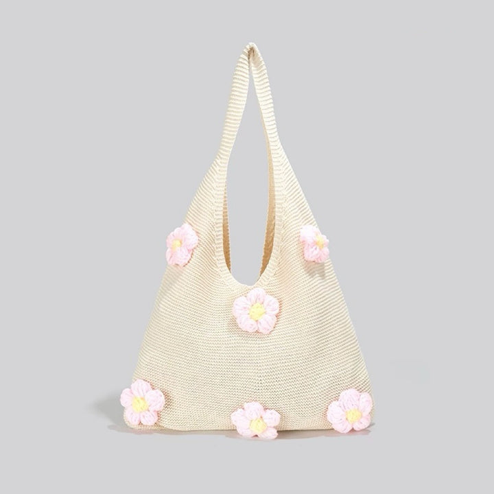 Sweet flower knitted woven bag beach shoulder bag