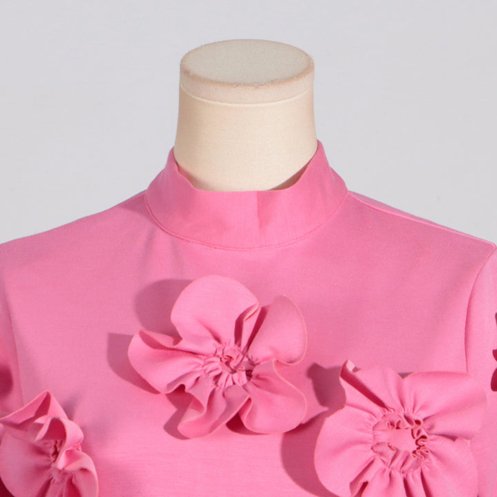 Pink Flower embellished Maxi dress 3D flower collage dress