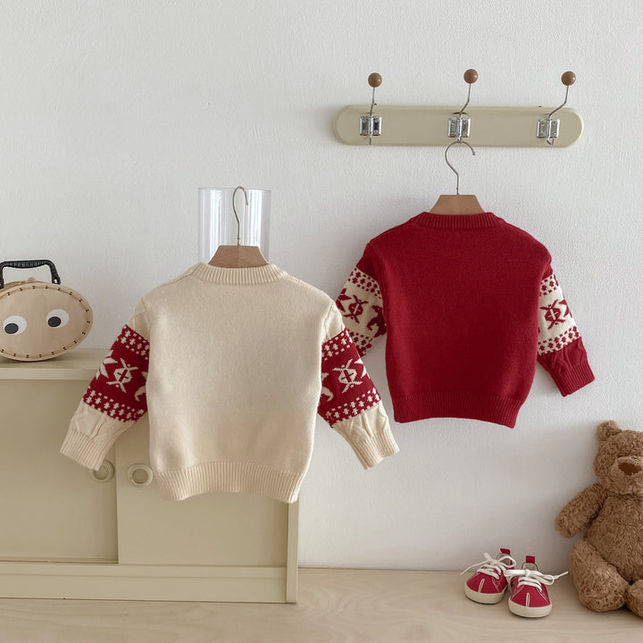 Christmas Retro Snowflake Elk Knit Pullover Sweater For Boys and Girls