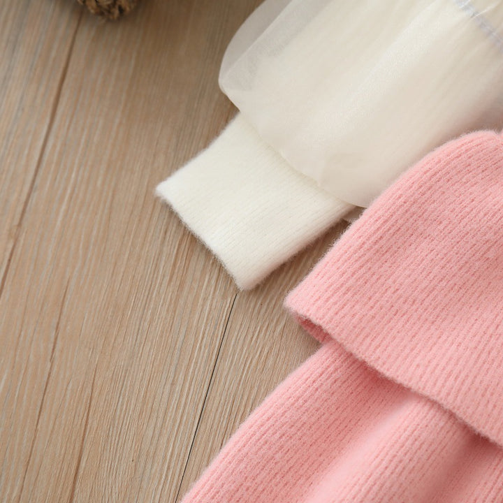 Girls puff sleeve knitted sweater skirt