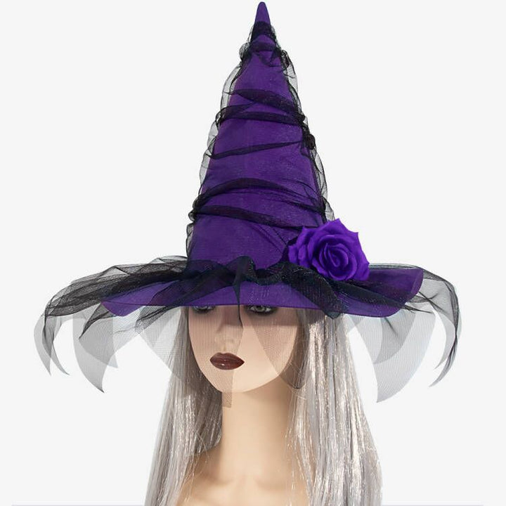 Halloween Mesh flower Witch Hat Halloween Party Witch Hat