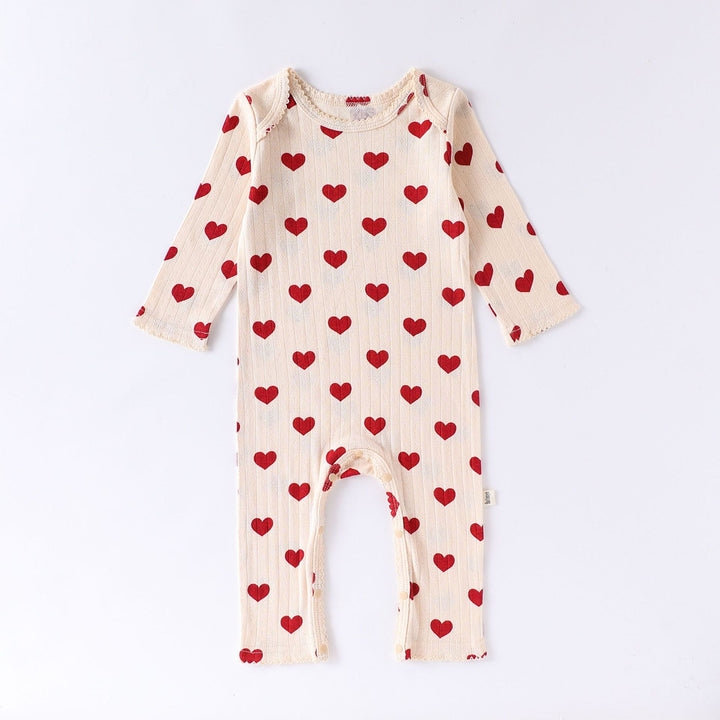 Baby pure cotton heart bow printed jumpsuit romper