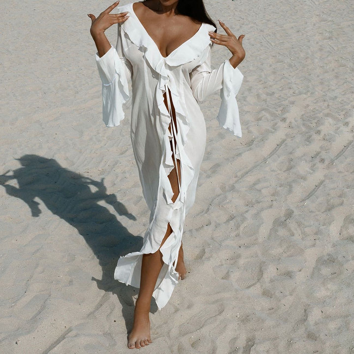 Long Sleeve Lace Cardigan Beach Bikini Cover Up Dress