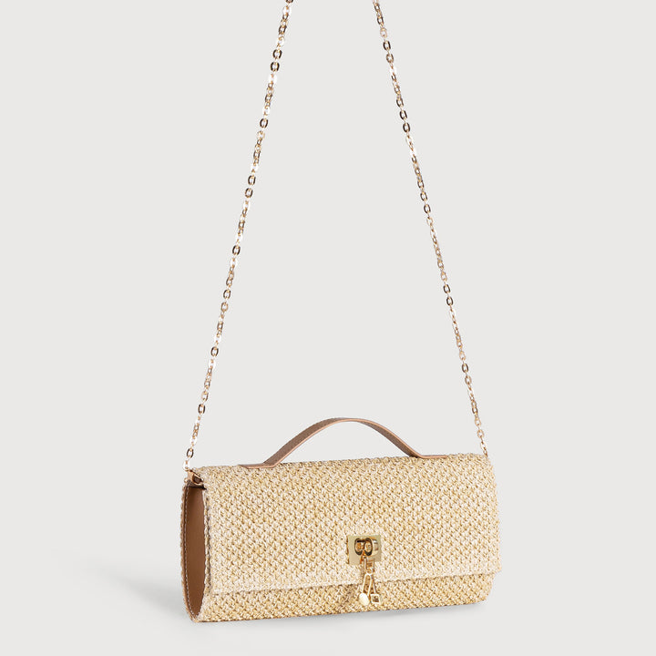 Women's Straw Bag Metal Chain Crossbody Bag