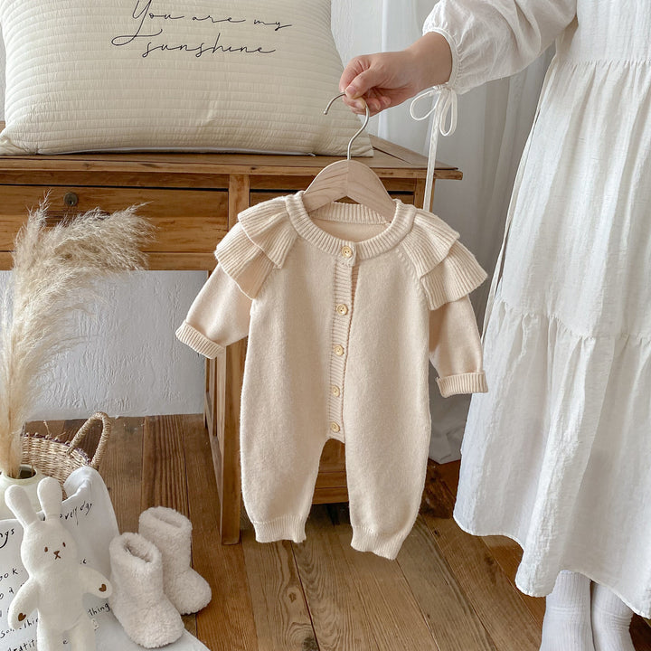 Baby knitted flying sleeve romper newborn onesie