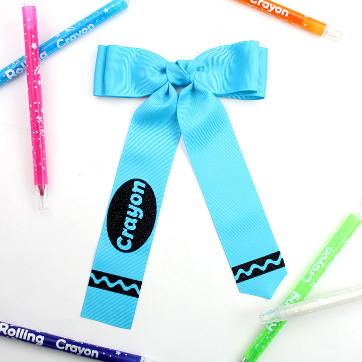 Back to school crayon  ribbon bow hair clips