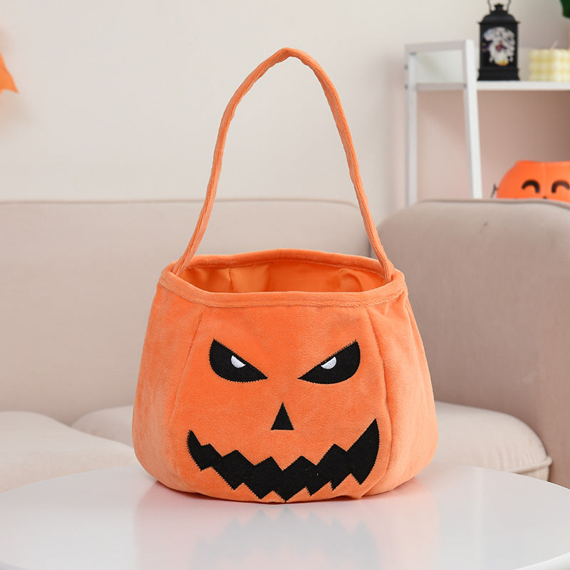 Halloween flannel pumpkin candy basket with skull ghost pattern