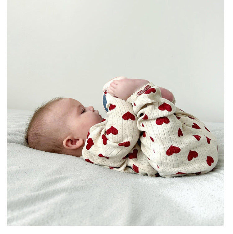 Baby pure cotton heart bow printed jumpsuit romper