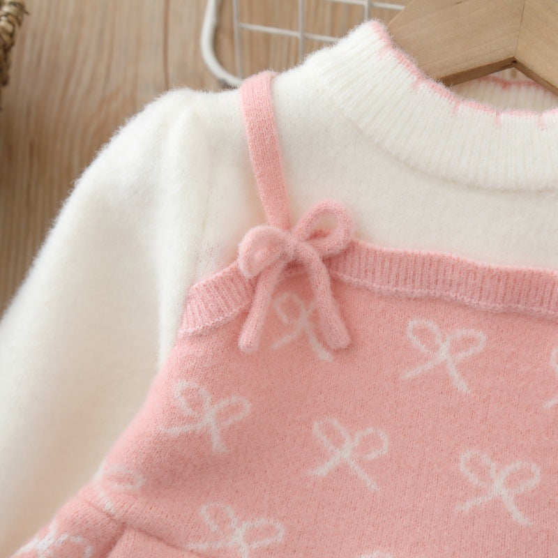 Bow jacquard sweet cute knitted sweater skirt