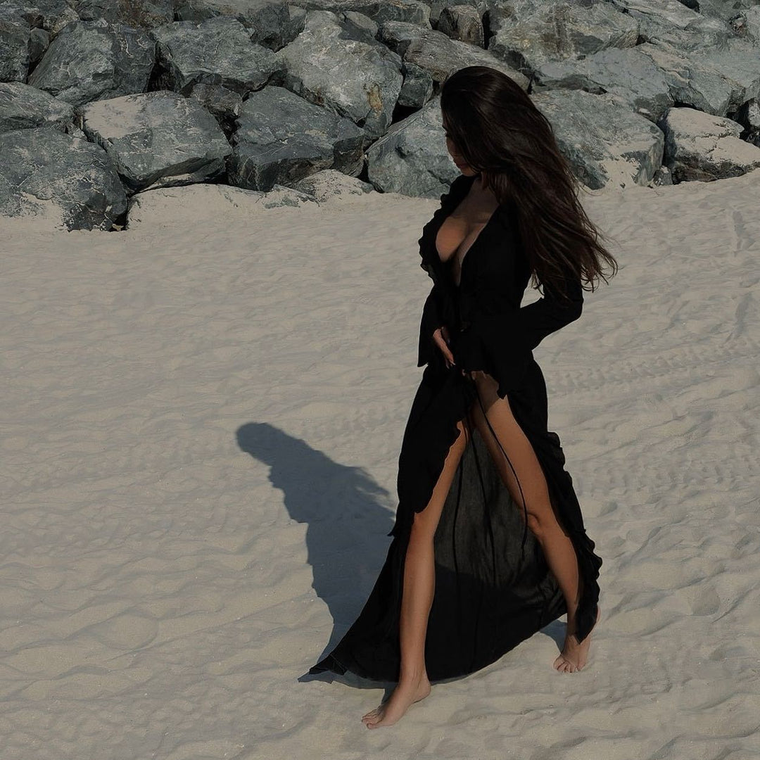 Long Sleeve Lace Cardigan Beach Bikini Cover Up Dress