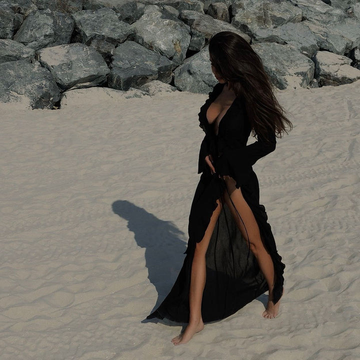 Long Sleeve Lace Cardigan Beach Bikini Cover Up Dress