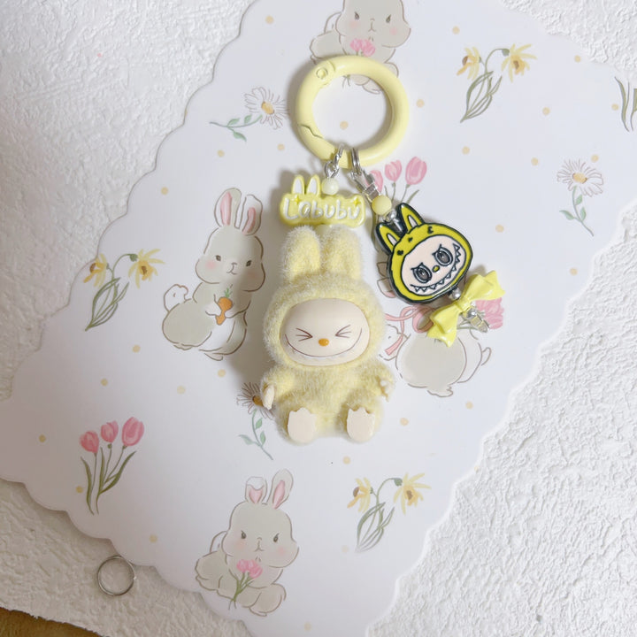 Cute Mini Flocked Labubu Keychain bag pendant