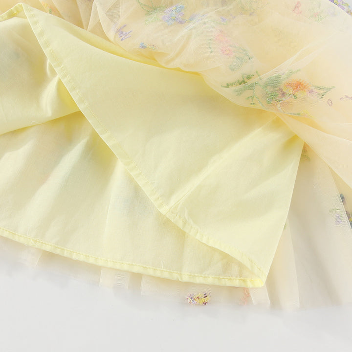 Summer flower embroidered mesh multi-layered tulle dress