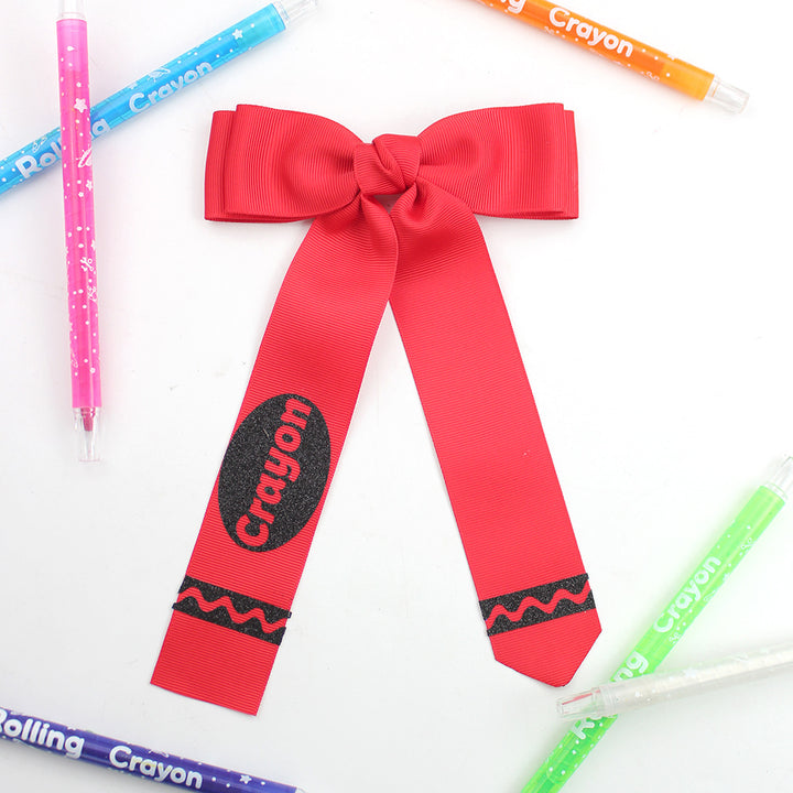 Back to school crayon  ribbon bow hair clips
