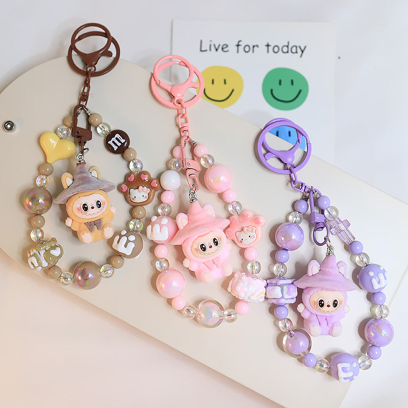 Flocking magic witches labubu Beaded keychain bag pendant gif