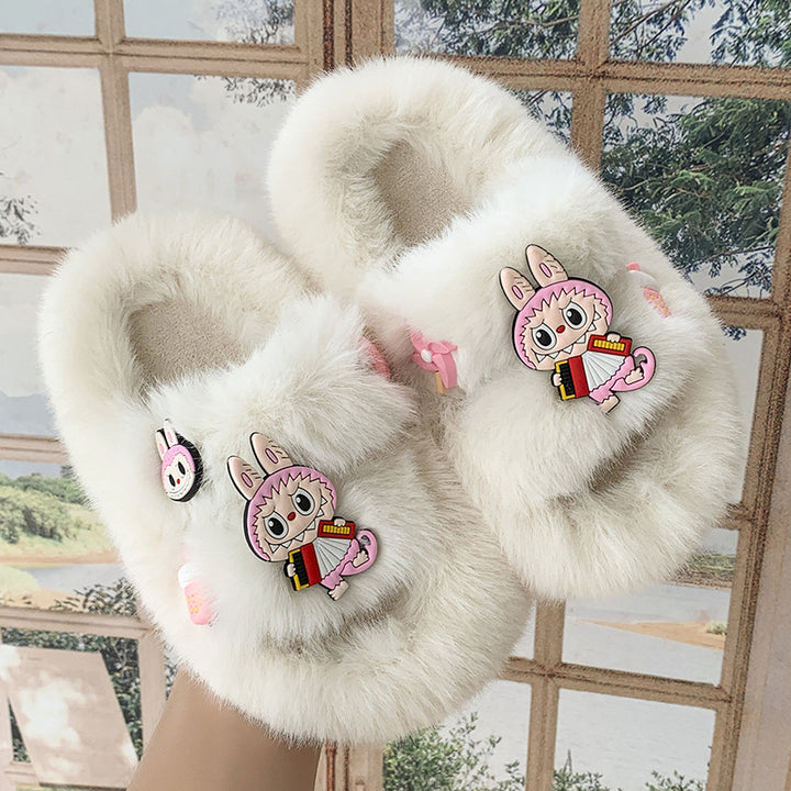 Cute monster plush home slippers girls furry slippers