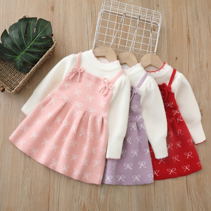 Bow jacquard sweet cute knitted sweater skirt