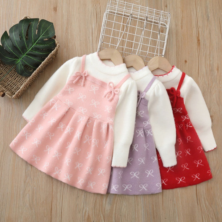 Bow jacquard sweet cute knitted sweater skirt