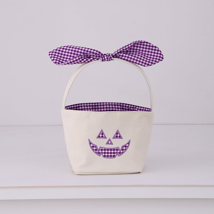 Halloween Gingham Pumpkin Embroidery Candy Basket